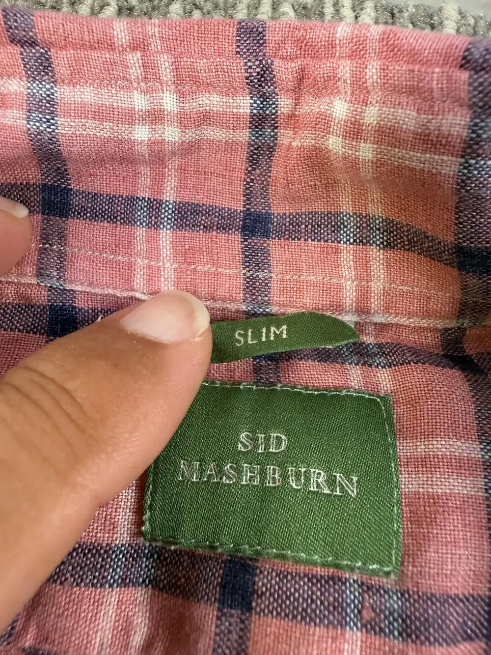 Sid Mashburn Shirt Mens Medium Pink Plaid Long Sleeve Button Up Slim Fit Linen